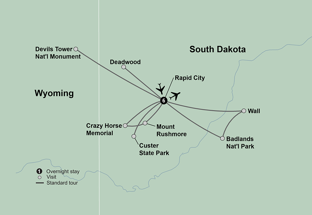 tourhub | Collette | Spotlight on South Dakota featuring Mount Rushmore & The Badlands | 12998 | Route Map