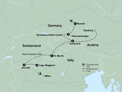 Map Of Alpine Explorer Oberammergau (12 Days, Standard)