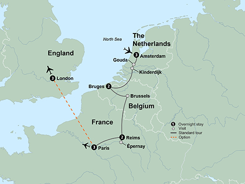 tourhub | Collette | Netherlands, Belgium & France | 13424 | Route Map
