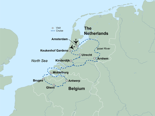 tourhub | Collette | Holland & Belgium Springtime River Cruise  | 15013 | Route Map