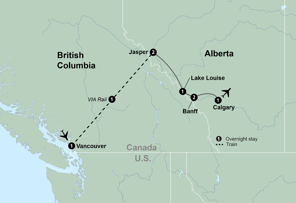 Canadian Rockies by Train Itinerary Map