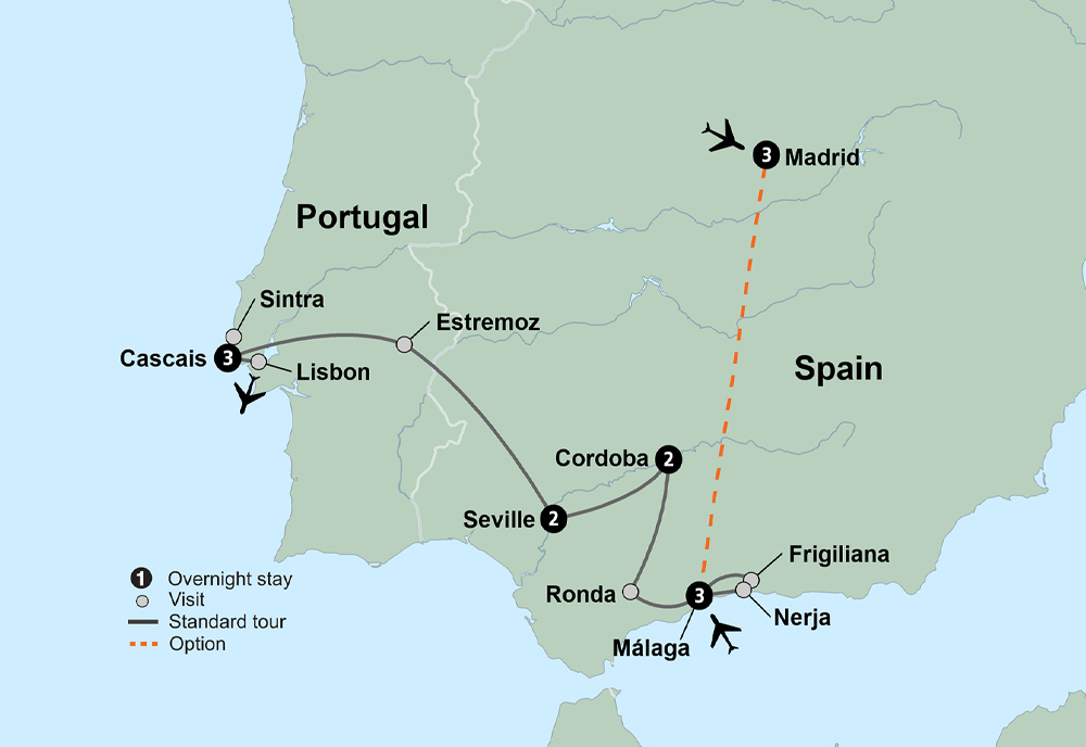 Exploring Iberia: Southern Spain to Coastal Portugal Itinerary Map