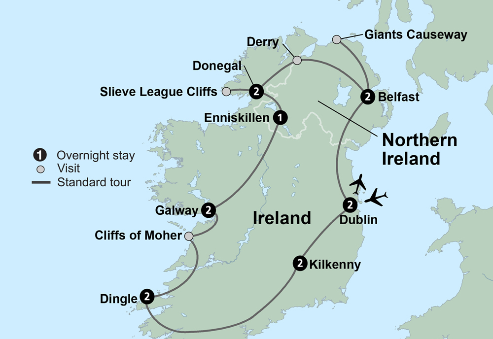 tourhub | Collette | The Best of Ireland featuring the Wild Atlantic Way | 14820 | Route Map