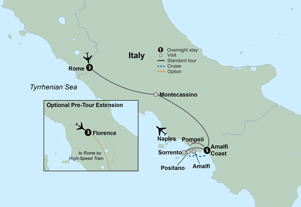 tourhub | Collette | Rome & the Amalfi Coast  | Tour Map