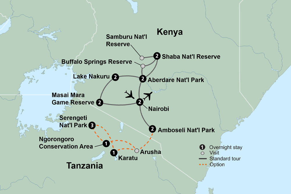 tourhub | Collette | The Plains of Africa Kenya Wildlife Safari | Tour Map