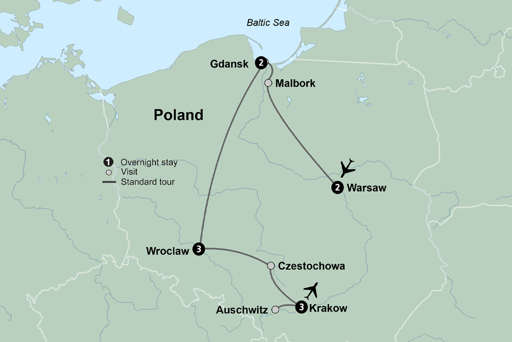 tourhub | Collette | Discovering Poland Warsaw, Gdansk, Wroclaw & Kraków | Tour Map