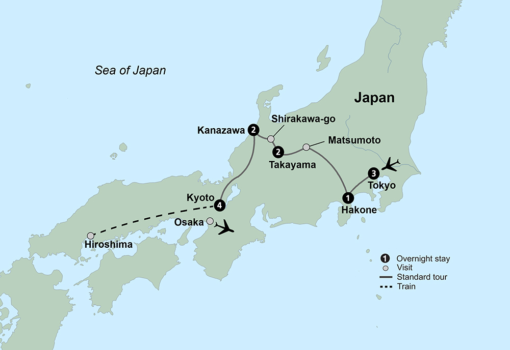 tourhub | Collette | Cultural Treasures of Japan  | Tour Map