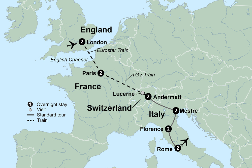 tourhub | Collette | Treasures of Europe from Rome to London | Tour Map