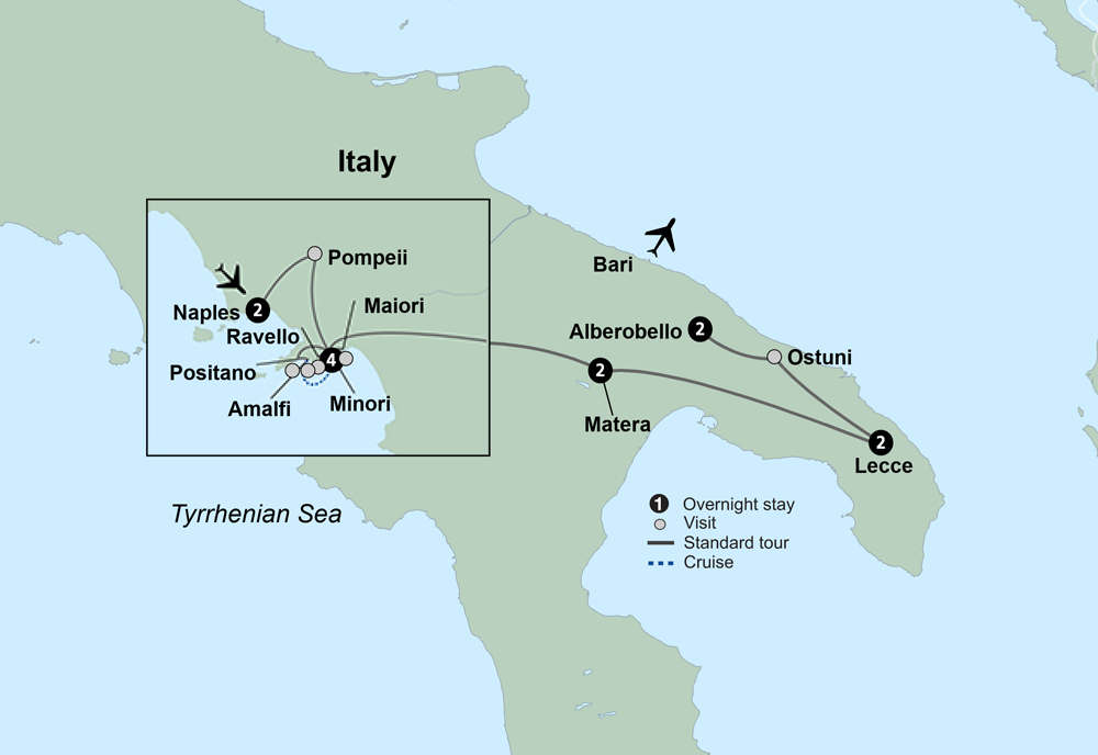 tourhub | Collette | Italy: Amalfi Coast to Puglia  | Tour Map