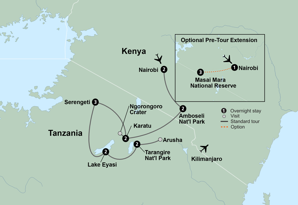 tourhub | Collette | African Safari: Kenya and Tanzania  | Tour Map