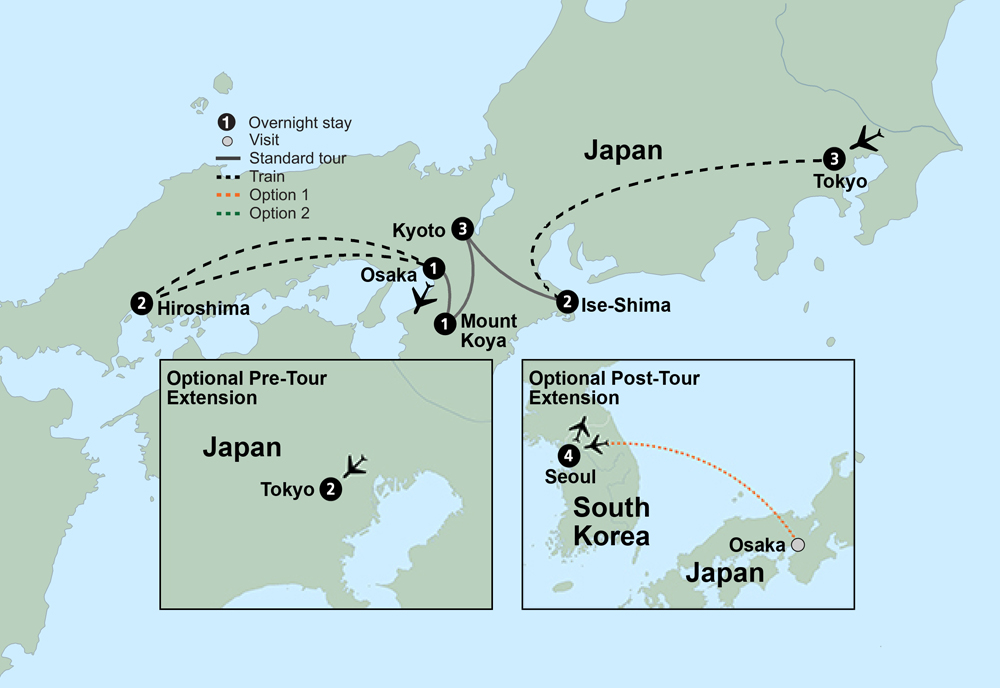 Japan: Past & Present-A Cultural Journey from Tokyo to Osaka Itinerary Map