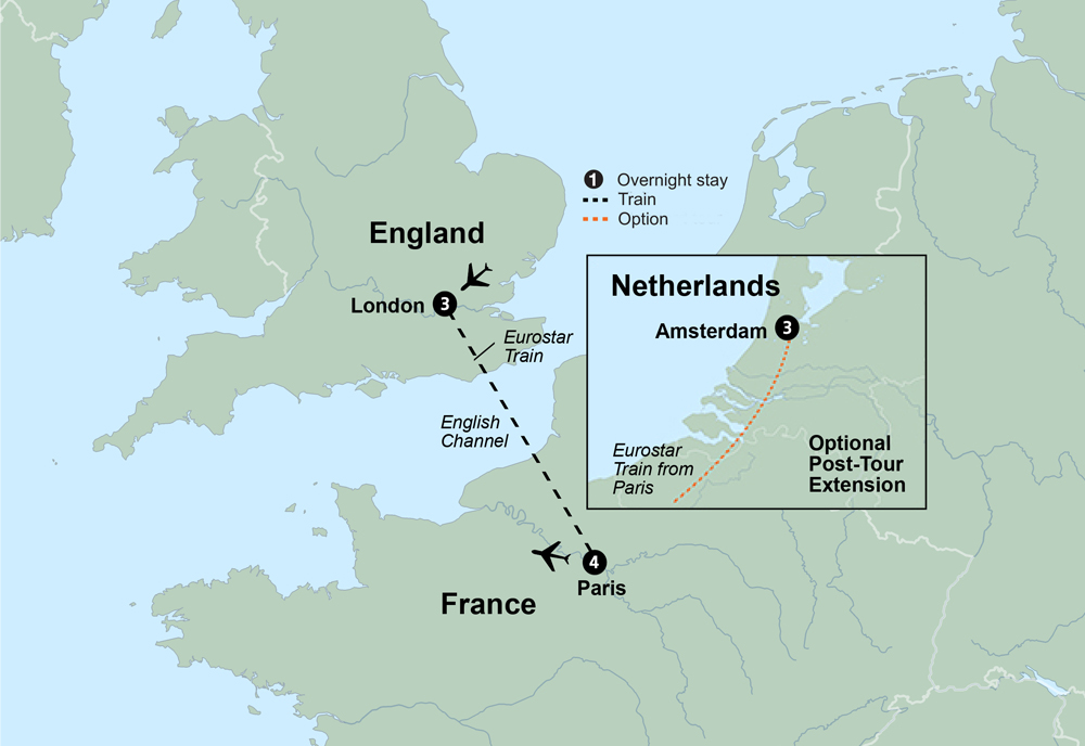 London & Paris Itinerary Map