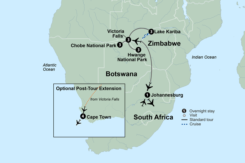 tourhub | Collette | Wilderness of Southern Africa: Safari by Land & Water  | Tour Map