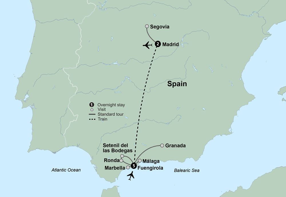 Spain's Costa del Sol & Madrid Itinerary Map