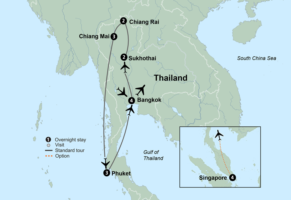 Wonders of Thailand: A Cultural Journey from Bangkok to Phuket Itinerary Map