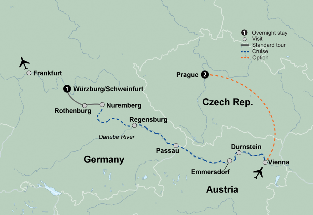 Christmas on the Danube featuring a 6-night Danube River Cruise Itinerary Map