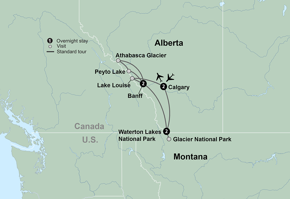 tourhub | Collette | Canadian Rockies & Glacier National Park  | Tour Map