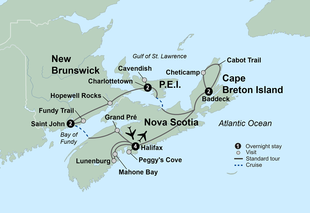 tourhub | Collette | Canadian Maritimes and Coastal Wonders featuring the Cabot Trail | Tour Map