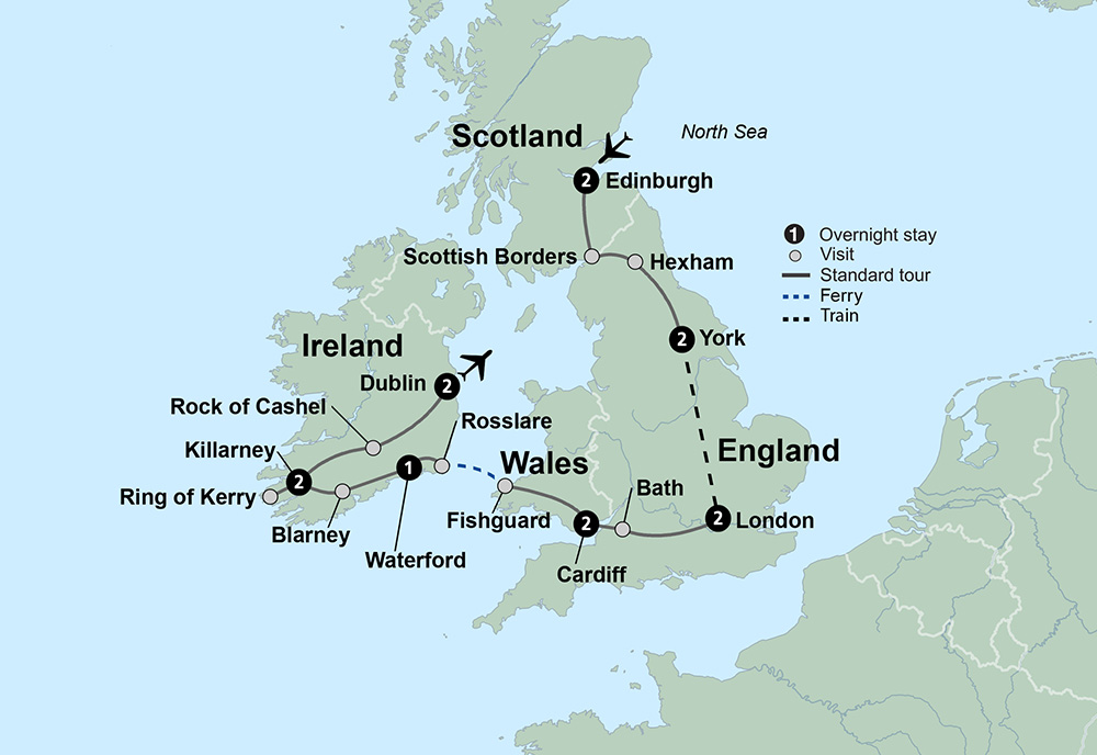 tourhub | Collette | Exploring Britain & Ireland featuring the Royal Edinburgh Military Tattoo | Tour Map