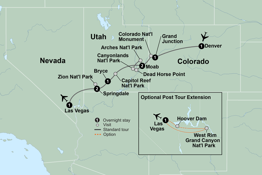 Painted Canyons of the West Itinerary Map