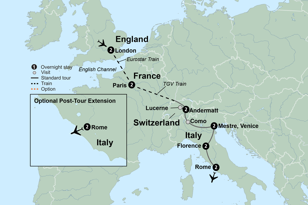 Treasures of Europe Itinerary Map