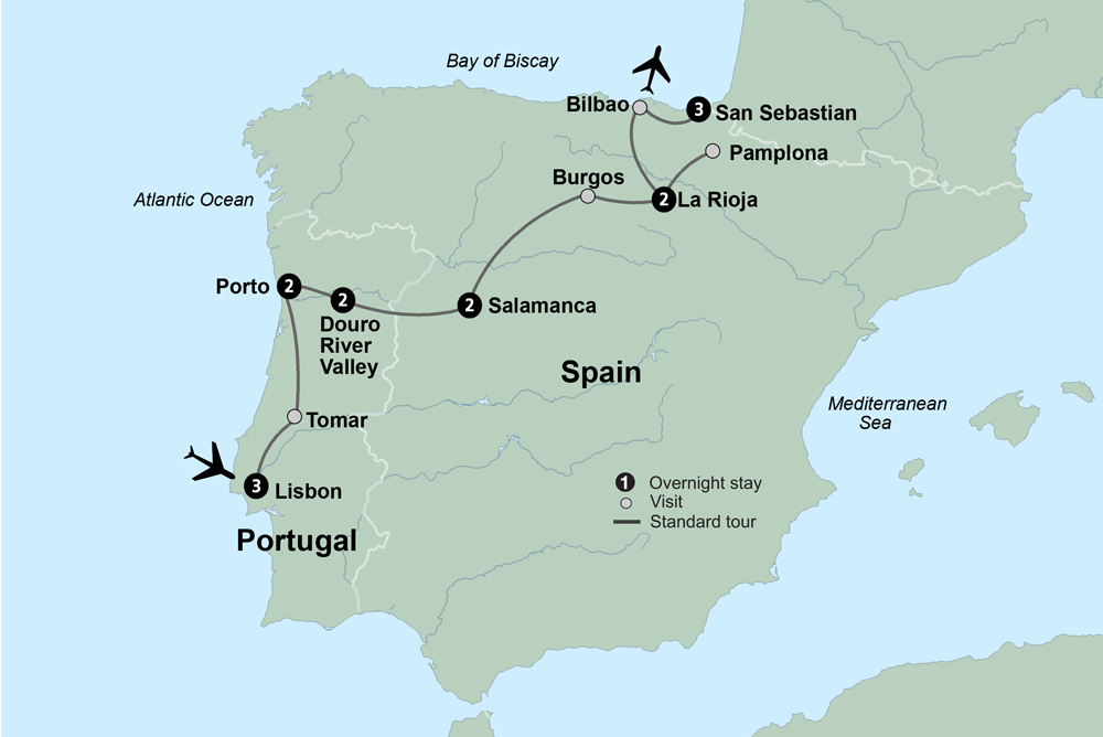 Flavors of Portugal & Spain: Featuring Douro & Rioja Wine Regions Itinerary Map