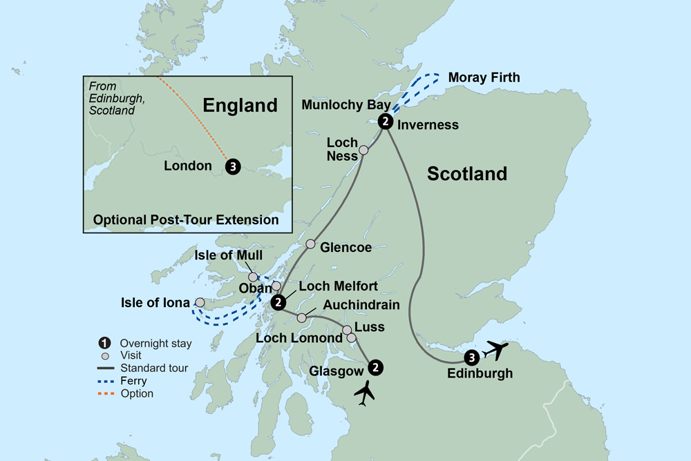 tourhub | Collette | Scotland: Land of Lore & Legend featuring the Royal Edinburgh Military Tattoo | Tour Map