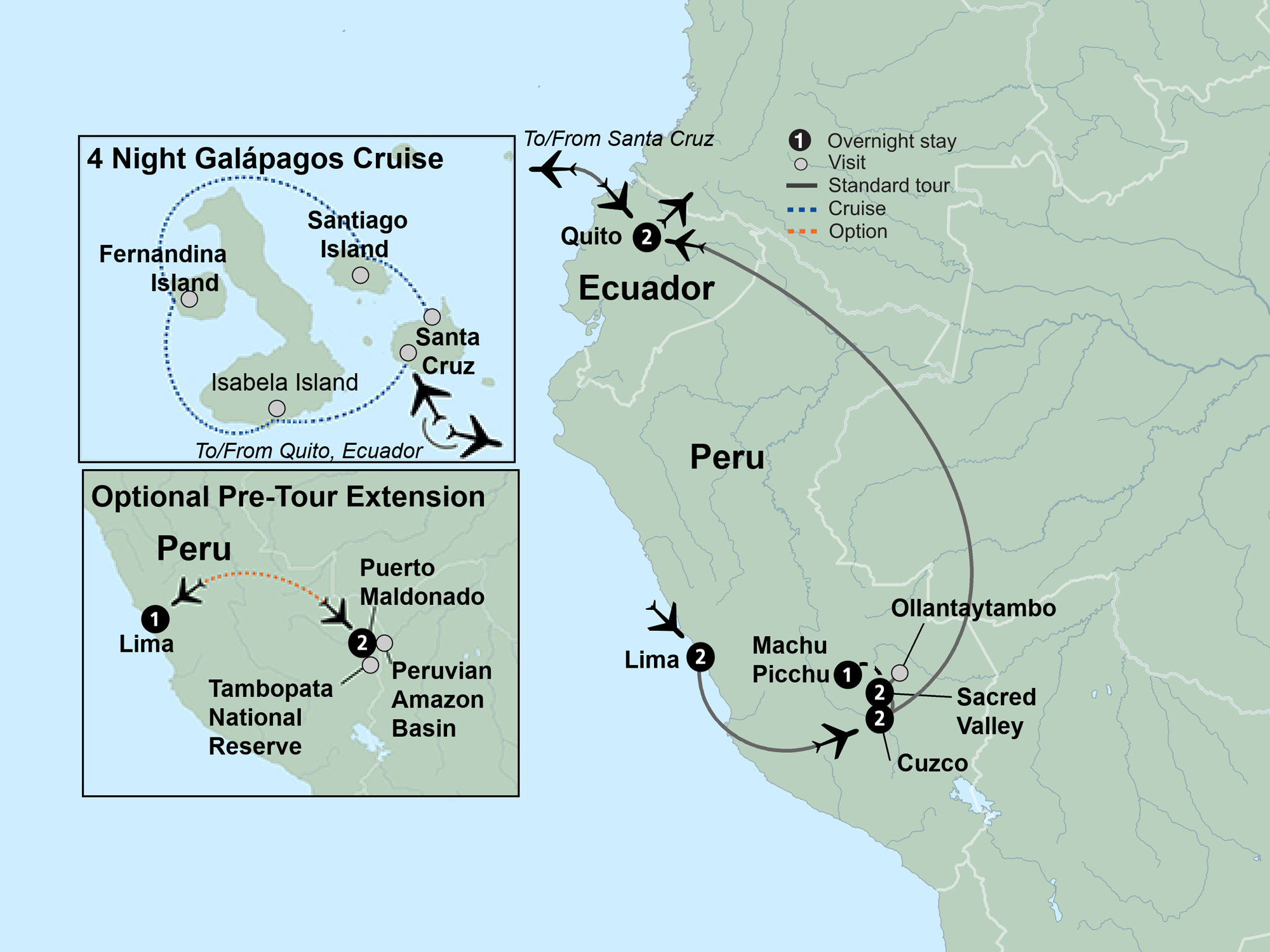 Machu Picchu & Galapagos Wonders featuring a 4-Night Cruise Itinerary Map
