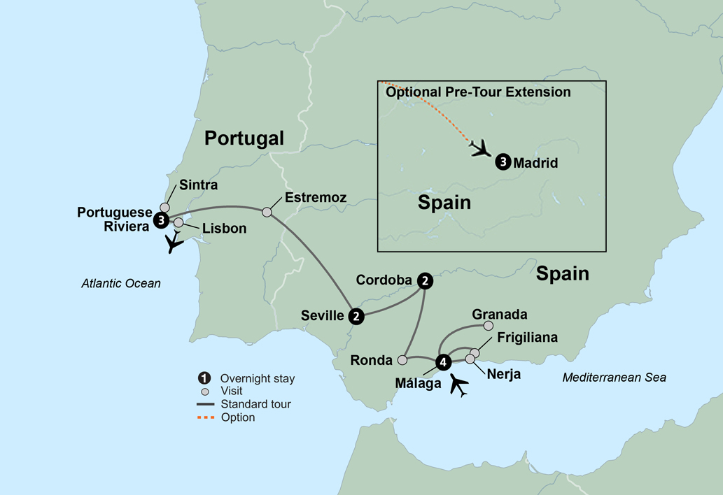 Exploring Iberia: Southern Spain to Coastal Portugal Itinerary Map