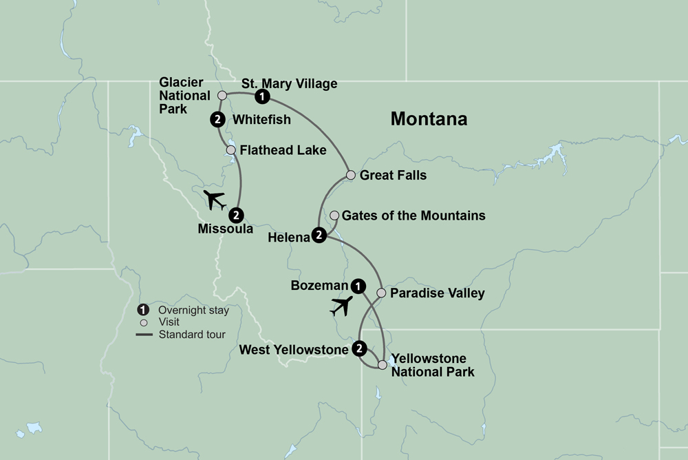 tourhub | Collette | Montana: Exploring Big Sky Country featuring Yellowstone & Glacier National Parks | Tour Map