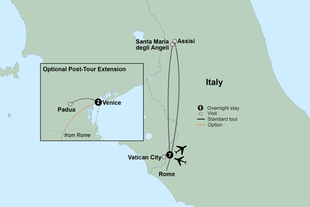 tourhub | Collette | 2025 Jubilee: The Holy Year A Pilgrimage to Rome & Assisi | Tour Map