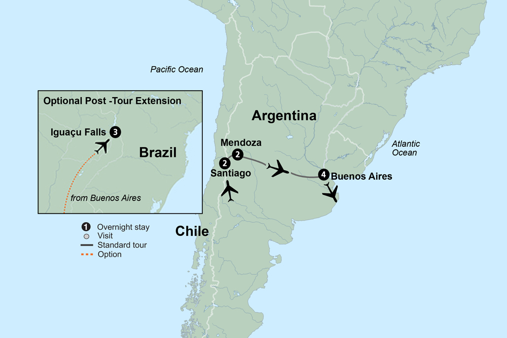 tourhub | Collette | Essential South America featuring Chile, the Mendoza Wine Region & Buenos Aires | Tour Map