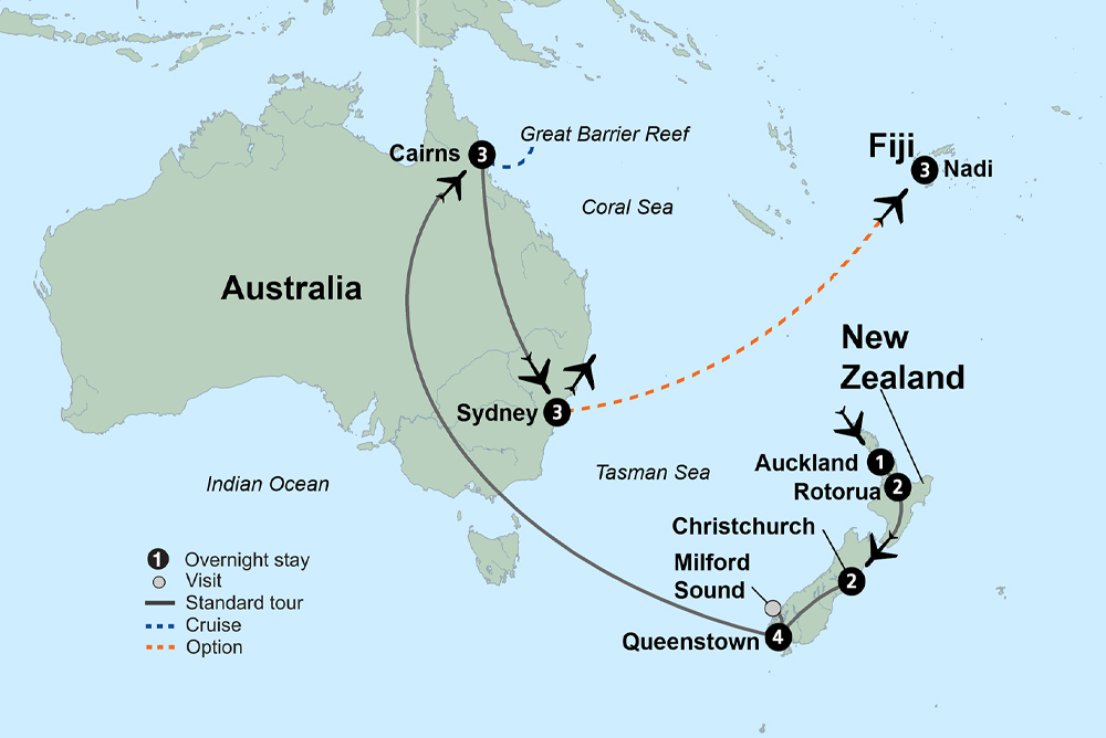 tourhub | Collette | Australia's Outback to New Zealand's South Island  | Tour Map