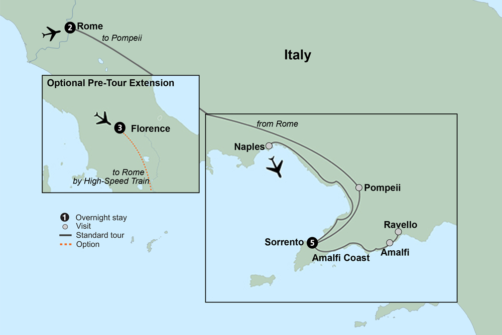 Rome & the Amalfi Coast: Christmas Season in Sorrento Itinerary Map