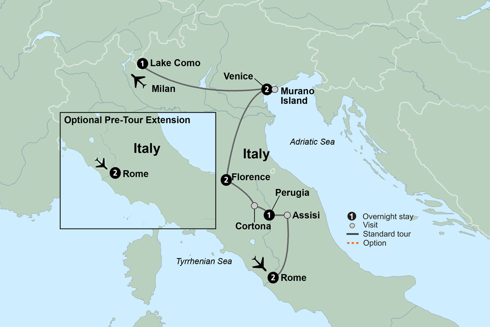 Reflections of Italy featuring Como Itinerary Map