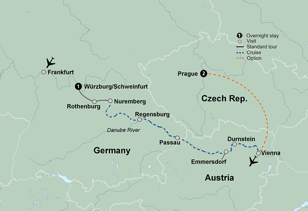 Christmas on the Danube featuring a 6-night Danube River Cruise Itinerary Map