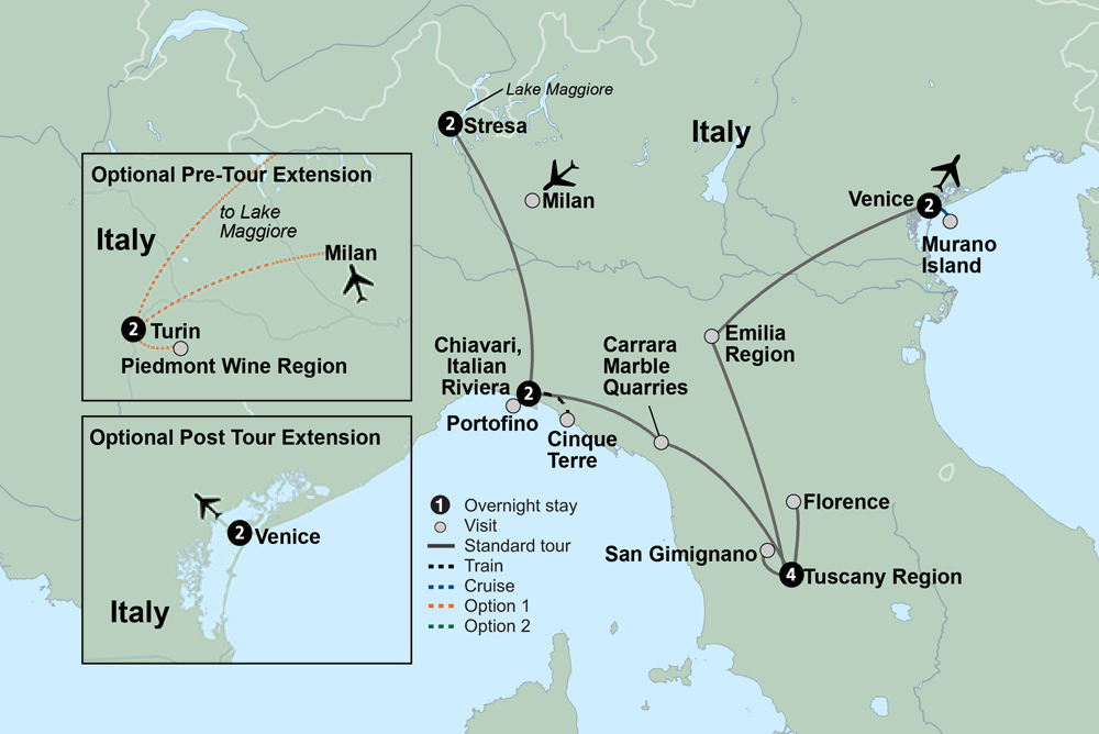 Italy's Treasures Art, Food & Wine of Italy Itinerary Map