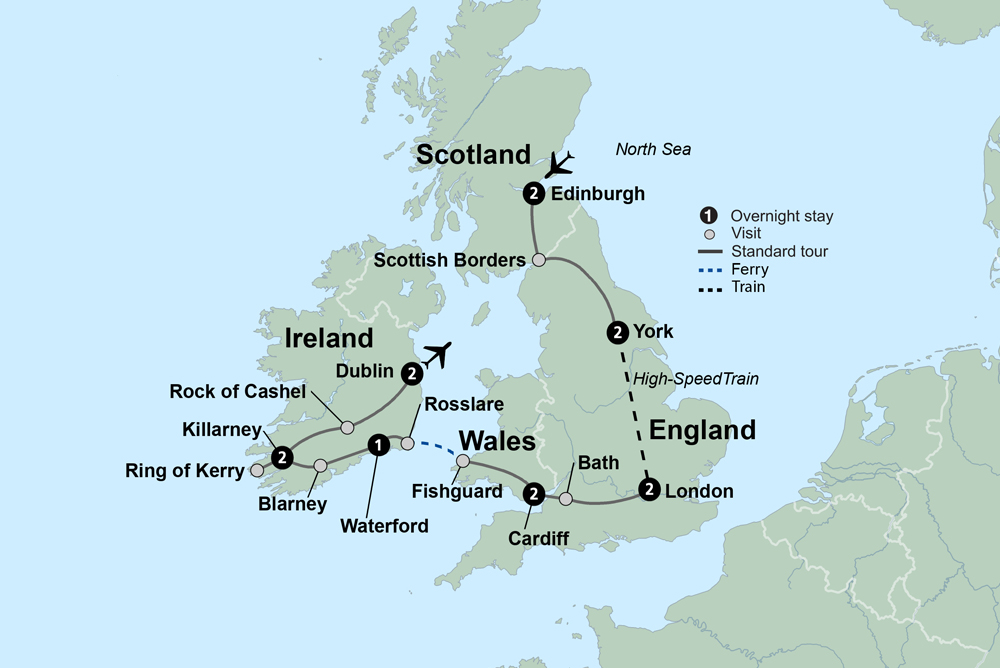 Exploring Britain and Ireland featuring England, Ireland, Scotland and Wales Itinerary Map
