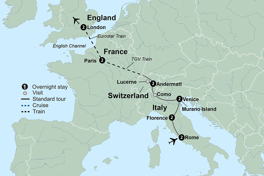 Treasures of Europe from Rome to London Itinerary Map