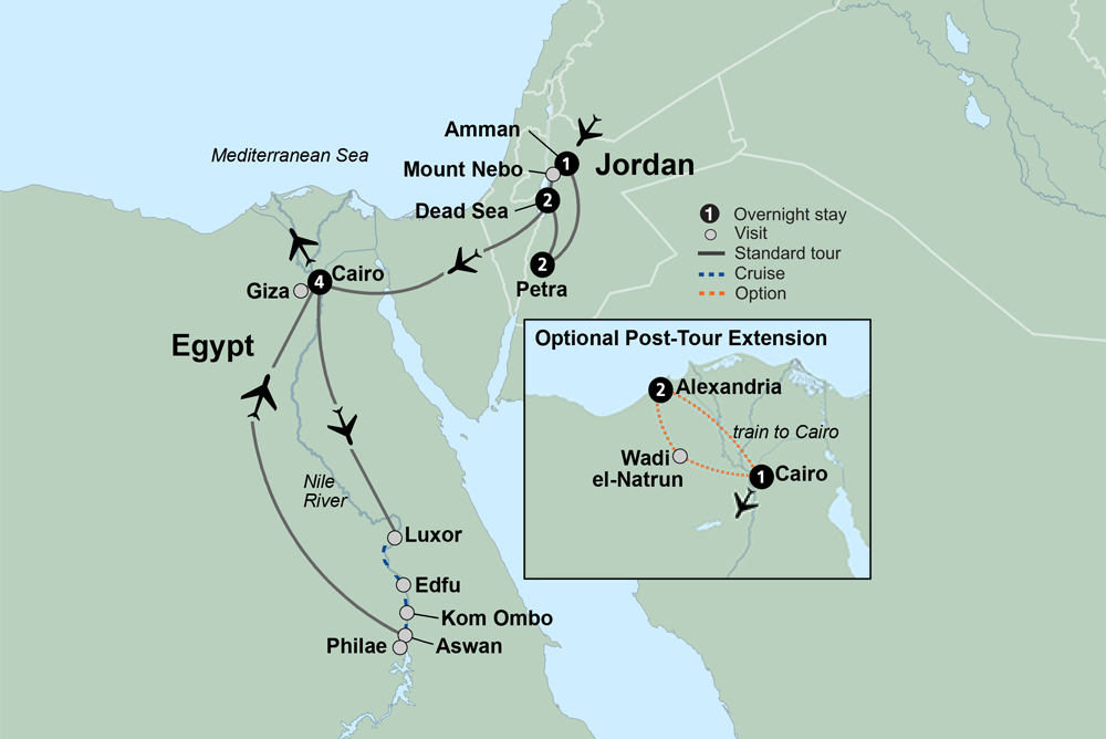 Journey Through Egypt and Jordan Itinerary Map