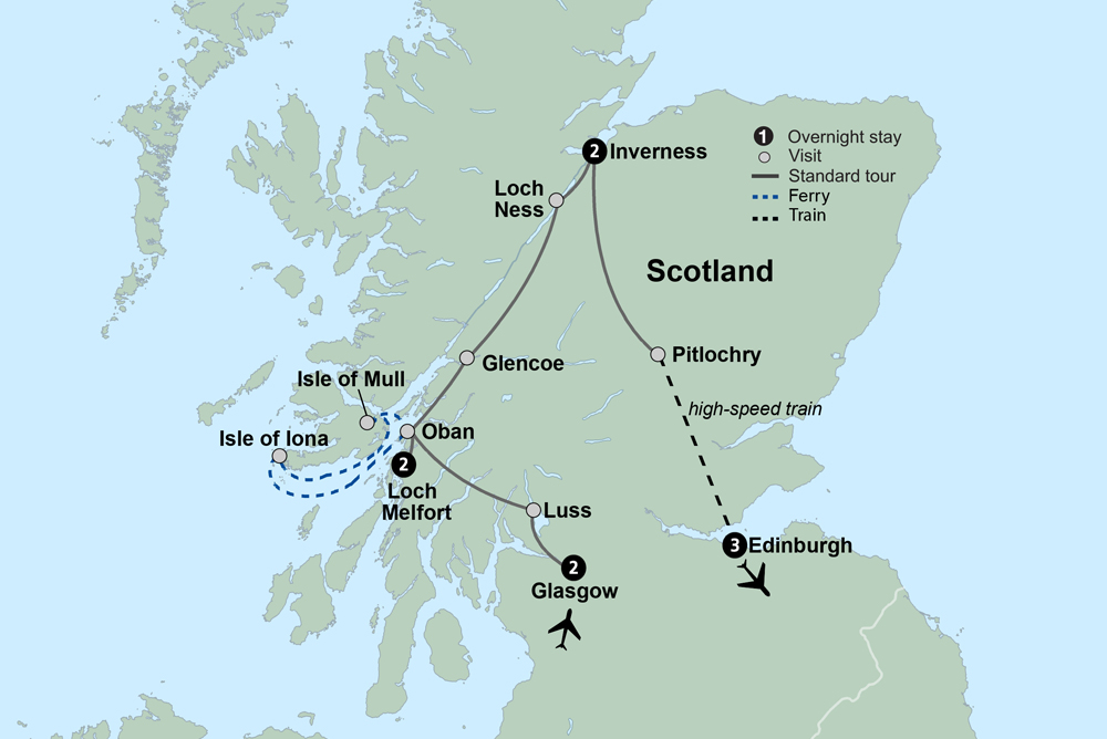 Scotland: Land of Lore & Legend featuring the Royal Edinburgh Military Tattoo Itinerary Map