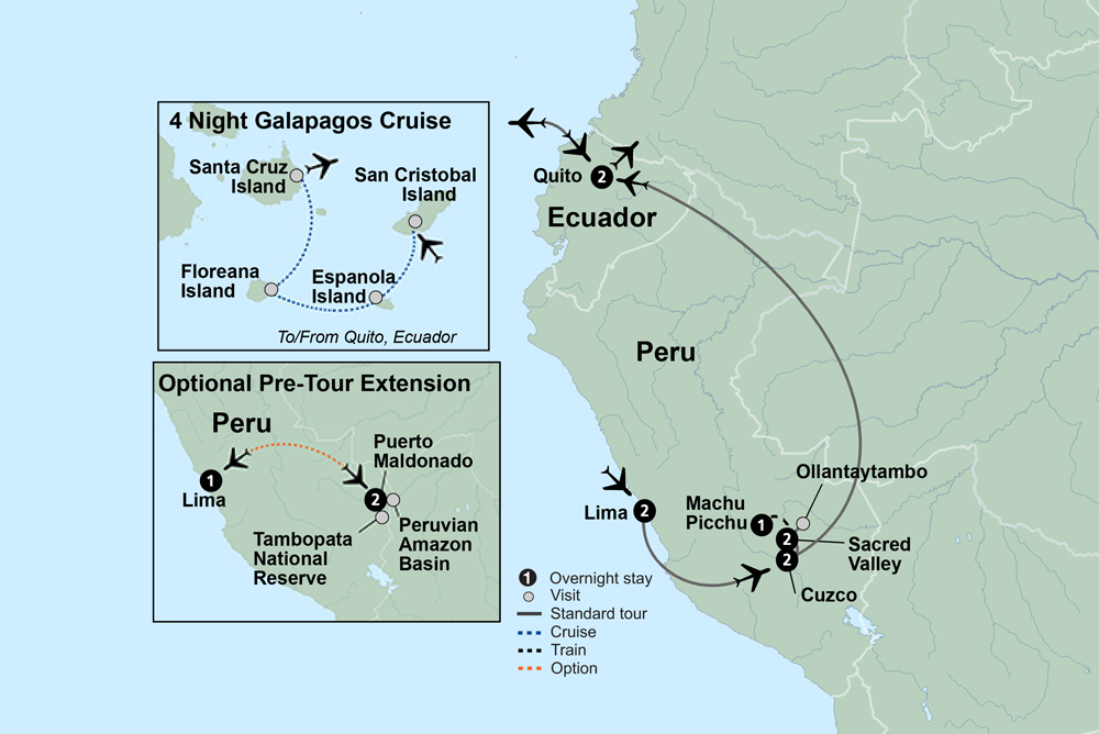 Machu Picchu & Galapagos Wonders featuring a 4-Night Cruise Itinerary Map