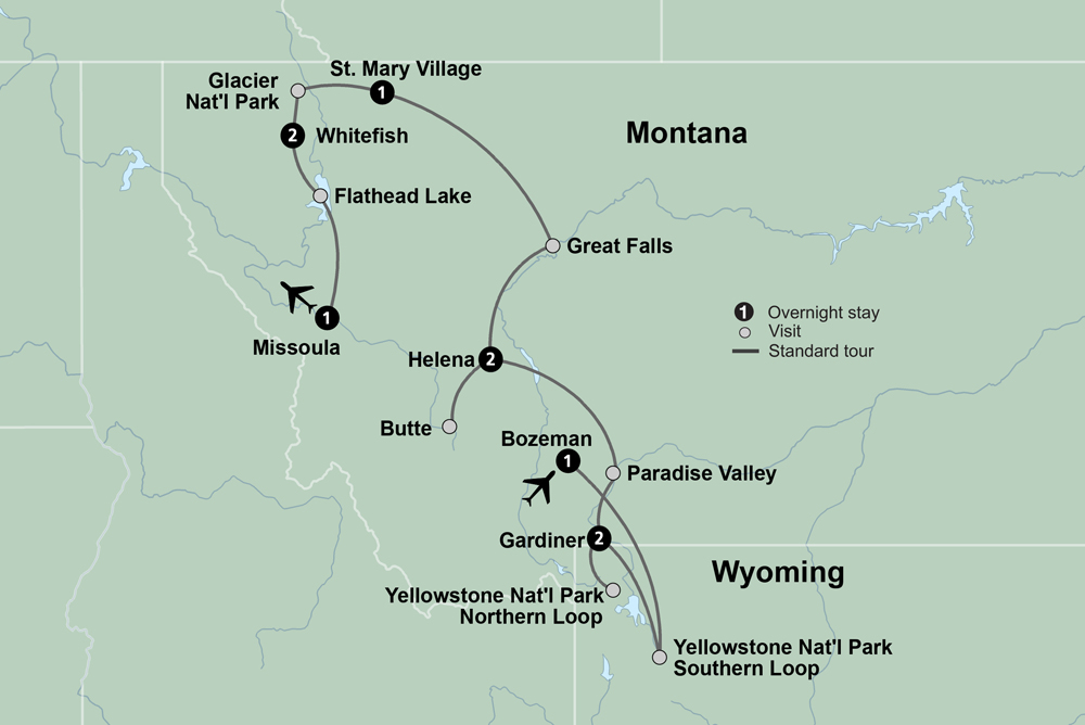 Montana: Exploring Big Sky Country featuring Yellowstone & Glacier National Parks Itinerary Map