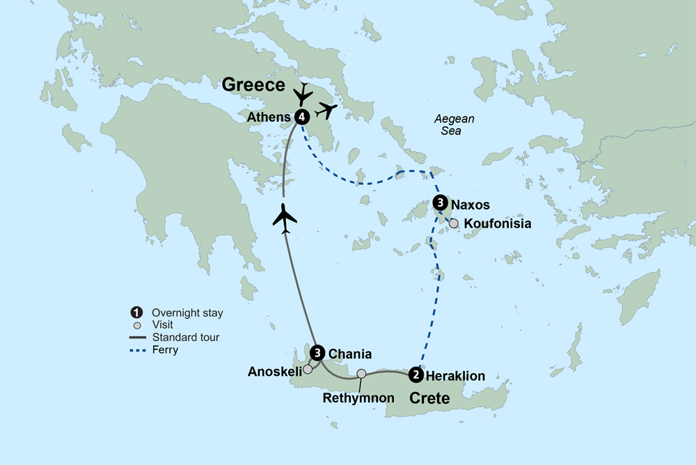 Gems of Greece: Athens, Naxos & Crete Itinerary Map