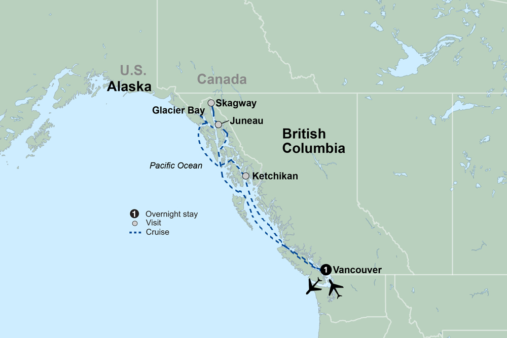 Alaska's Inside Passage Cruise featuring a 7-night Holland America Cruise Itinerary Map