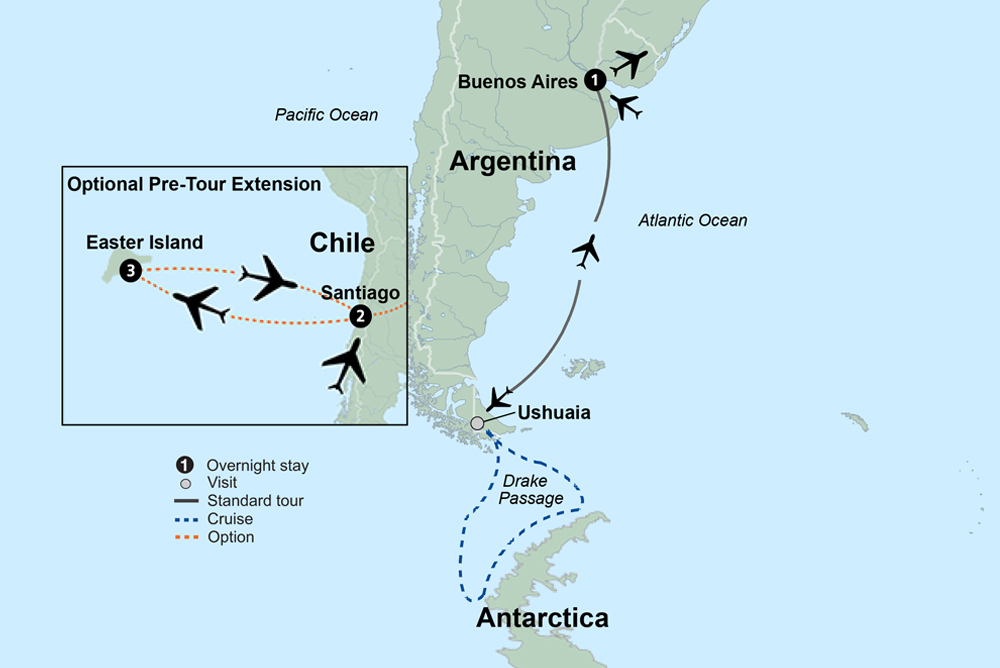 Antarctica: The White Continent Itinerary Map