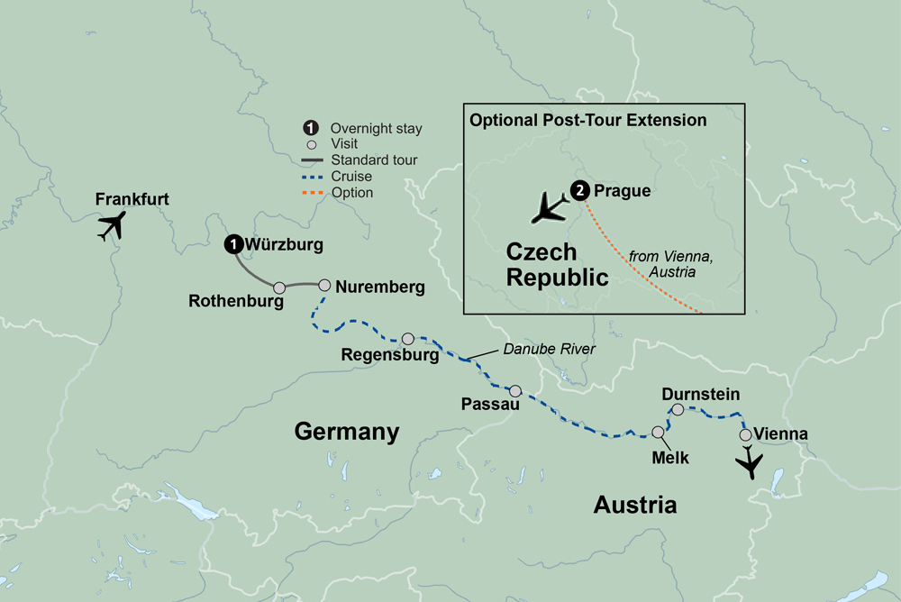 Christmas on the Danube featuring a 6-night Danube River Cruise Itinerary Map