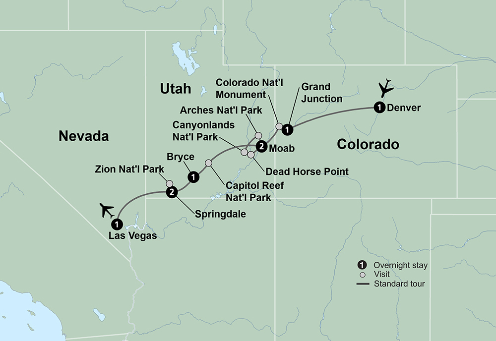 Painted Canyons of the West featuring Utah’s Five National Parks Itinerary Map