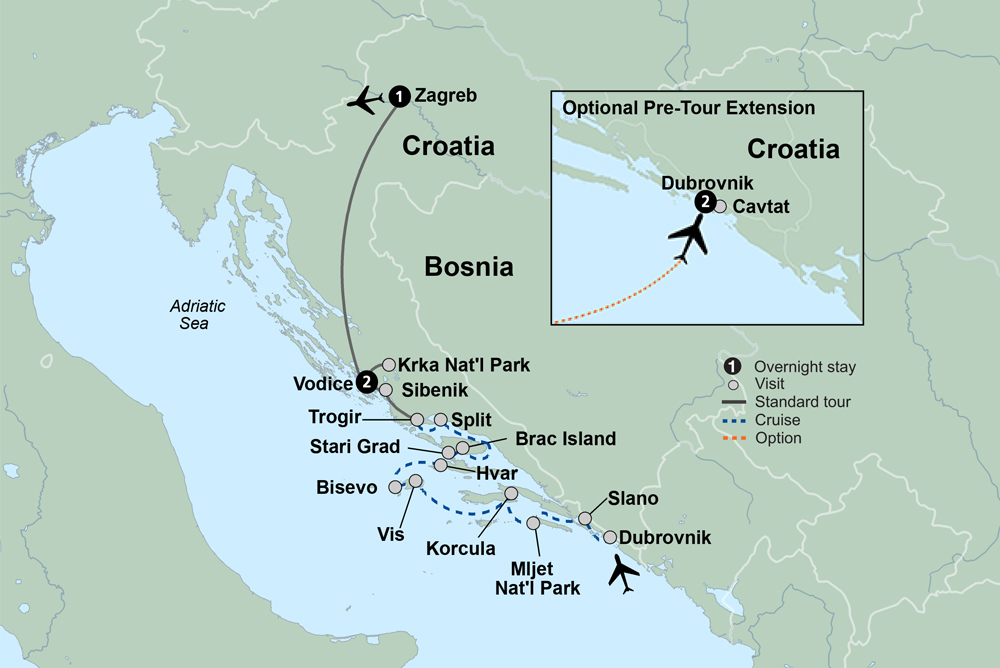Croatia & Its Islands Small Ship Cruising on the Adriatic Coast Itinerary Map