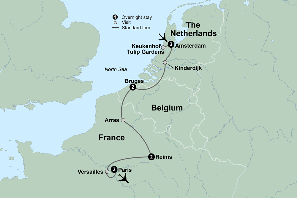 A Journey through the Netherlands, Belgium & France: Canals, Champagne & Culture featuring the Keukenhof Tulip Gardens